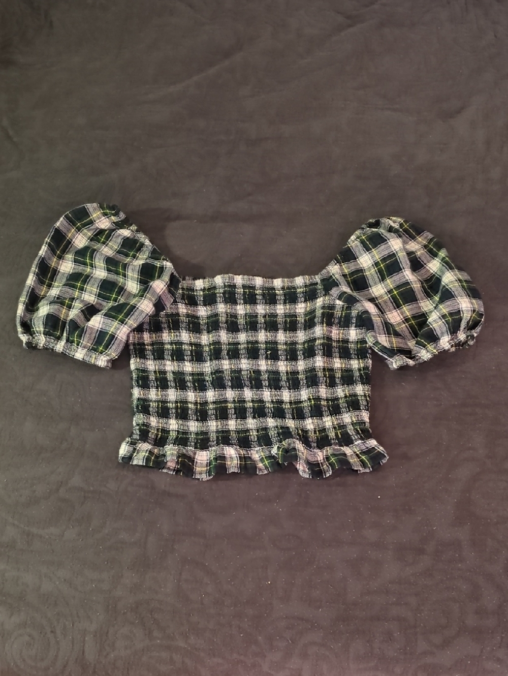 aerie Plaid Smocked Top - Blue, Green & Yellow, Women's Small Summer Top!